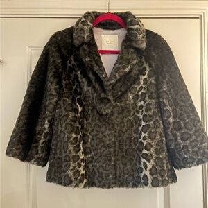 Kate Spade NY Amelia Grey Leopard Print Faux Fur Coat, SZ S